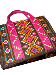 Load image into Gallery viewer, Wrangler Aztec Pink Brown Tote Crossbody Purse Western Boho Bag