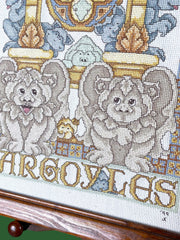Load image into Gallery viewer, 1999 Handmade Gargoyles Cross Stitch Framed Gothic Fantasy Needlework Art