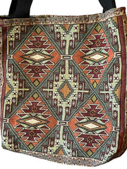 Load image into Gallery viewer, Geometric Woven Tapestry Tote Bag Boho Kilim Style Shoulder Bag Black Handles