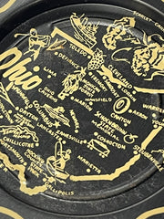 Load image into Gallery viewer, Vintage Ohio Souvenir Metal Tray Black Gold State Map Mini Change Tray 3.5 Inch