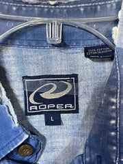 Load image into Gallery viewer, 🐂 Roper Western Cattle Print Pearl Snap Shirt – Blue – Size L