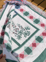 Load image into Gallery viewer, Vintage L.L.Bean Cotton Throw Blanket Floral Tapestry Fringe Made USA 47x56