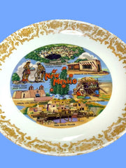 Load image into Gallery viewer, Vintage New Mexico Souvenir Plate 8" Carlsbad Caverns Taos Santa Fe Gold Trim