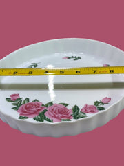 Load image into Gallery viewer, Christineholm Pink Rose Quiche Dish Pie Pan Ruffled Edge 9.25"