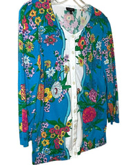 Load image into Gallery viewer, Talbots Floral Button Front Cardigan Sweater Women’s Medium Blue - Lisa Lassi