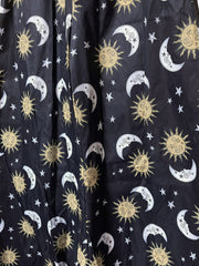 Load image into Gallery viewer, Celestial Sun & Moon Wide Leg Bell Pants – Black Astrology Print, Elastic Waist
