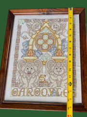 Load image into Gallery viewer, 1999 Handmade Gargoyles Cross Stitch Framed Gothic Fantasy Needlework Art