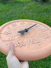 Load image into Gallery viewer, Terracotta Sun Face Outdoor Thermometer Celestial Garden Patio Decor 11.5"