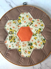 Load image into Gallery viewer, Vintage Grandmother’s Flower Garden Quilt Hoop Wall Art Floral 12"