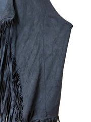 Load image into Gallery viewer, SOLD - š¤ Black Fringe Faux Suede Western Vest ā Size L - Lisa Lassi