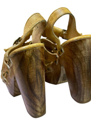 Load image into Gallery viewer, Bed Stu Melissa Tan Leather Wood Platform Clog Heels Sandals Women's 8.5