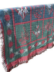 Load image into Gallery viewer, Vintage L.L.Bean Cotton Throw Blanket Floral Tapestry Fringe Made USA 47x56