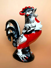 Load image into Gallery viewer, Vintage 1950s Japan Ceramic Rooster Figurine Red Black White MCM 6.75"