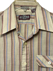 Load image into Gallery viewer, Vintage Contour Fitted Stripe Shirt – Earth Tones, Retro Summer Button-Up (M)