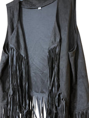 Load image into Gallery viewer, SOLD - š¤ Black Fringe Faux Suede Western Vest ā Size L - Lisa Lassi