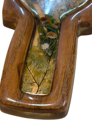 Load image into Gallery viewer, Vintage Lucite Style Pressed Flower Spoon Rest Ladybug Faux Wood Handmade