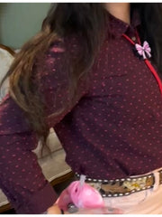 Load image into Gallery viewer, Textured Button Shirt – Women’s M – Plum w/ Pink Swiss Dot