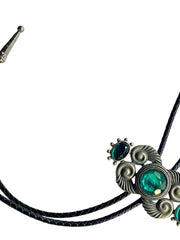Load image into Gallery viewer, Bolo Tie – Black Cord & Emerald Green Stones