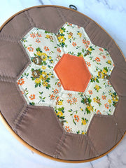 Load image into Gallery viewer, Vintage Grandmother’s Flower Garden Quilt Hoop Wall Art Floral 12"