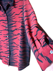 Load image into Gallery viewer, SOLD - Vintage Red & Black Tiger Stripe Button-Up Shirt Unisex Shell Buttons - Lisa Lassi