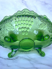 Load image into Gallery viewer, Vintage Glass Harvest Grape Green Footed Fruit Bowl Scalloped 12"
