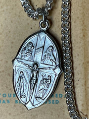 Load image into Gallery viewer, Vintage Catholic 6-in-1 Medal Necklace Japan Call a Priest Original Card