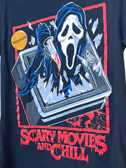 Load image into Gallery viewer, Ghostface Horror T-Shirt “Scary Movies and Chill” | Black Cotton Tee | Small
