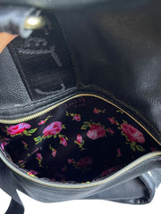 Load image into Gallery viewer, Betsey Johnson Black White Stripe Duffel Weekender Bag Patches Floral Lining