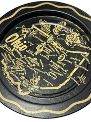 Load image into Gallery viewer, Vintage Ohio Souvenir Metal Tray Black Gold State Map Mini Change Tray 3.5 Inch