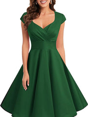 Load image into Gallery viewer, Women’s Vintage-Style 1950s Cap Sleeve Swing Dress – Green, Size Small