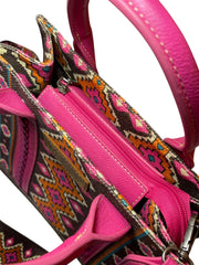 Load image into Gallery viewer, Wrangler Aztec Pink Brown Tote Crossbody Purse Western Boho Bag