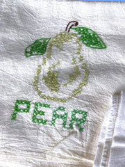 Load image into Gallery viewer, Vintage Fruit Embroidered Tea Towels Set 3 Farmhouse Kitchen Cross Stitch