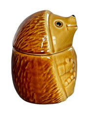 Load image into Gallery viewer, Vintage Ceramic Hedgehog Lidded Jar Brown Glaze Woodland Canister 4.5"