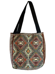 Load image into Gallery viewer, Geometric Woven Tapestry Tote Bag Boho Kilim Style Shoulder Bag Black Handles