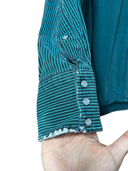 Load image into Gallery viewer, 💚 Drysdales Teal Stripe Pearl Snap Western Shirt – Size L