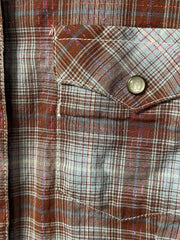 Load image into Gallery viewer, Vintage Wrangler Western Snap Shirt – Women’s M – Brown & Blue Plaid w/ Pink Metallic Thread
