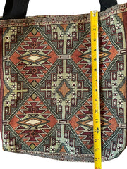 Load image into Gallery viewer, Geometric Woven Tapestry Tote Bag Boho Kilim Style Shoulder Bag Black Handles