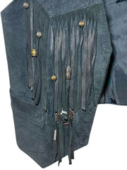 Load image into Gallery viewer, Vintage Black Suede Fringe Western Vest Concho Beaded Cowboy Biker Unisex Small - Lisa Lassi