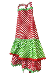 Load image into Gallery viewer, Women’s Polka Dot Apron Red Green Retro Style Adjustable Ties NWOT