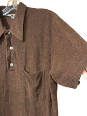Load image into Gallery viewer, ORO Golden Threads Textured Polo Shirt Brown XL (Fits L) Short Sleeve - Lisa Lassi