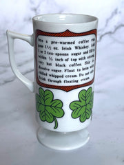 Load image into Gallery viewer, Vintage 1970s Irish Coffee Pedestal Mug Shamrocks Recipe Retro St Patrick’s Day
