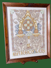 Load image into Gallery viewer, 1999 Handmade Gargoyles Cross Stitch Framed Gothic Fantasy Needlework Art