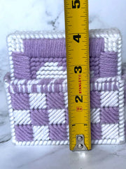 Load image into Gallery viewer, Vintage Handmade Plastic Canvas Coaster Set 4 Holder Purple White Needlepoint