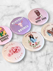 Load image into Gallery viewer, 6 Pack Pink Western Badge Button Set