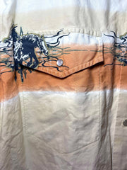 Load image into Gallery viewer, Cumberland Outfitters Western Pearl Snap Shirt Mens L Horse Print Short Sleeve - Lisa Lassi