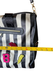Load image into Gallery viewer, Betsey Johnson Black White Stripe Duffel Weekender Bag Patches Floral Lining