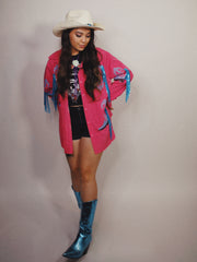 Load image into Gallery viewer, SOLD - Hot Pink Button Up with Metallic Blue Cowboy Boots