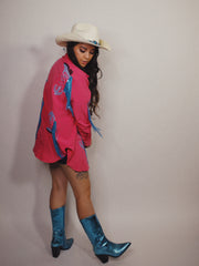 Load image into Gallery viewer, SOLD - Hot Pink Button Up with Metallic Blue Cowboy Boots