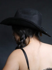 Load image into Gallery viewer, 🖤 Black Cowgirl Hat with Gold Heart Buckle 🖤