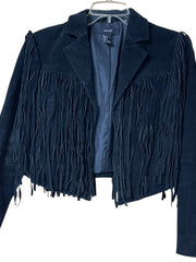 Load image into Gallery viewer, Forever 21 Black Suede Fringe Jacket – Size Small